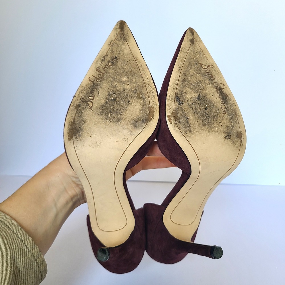 Sam Edelman US 9 D'Orsay Plum Purple Suede Heels Delilah Pointed Quiet Luxury - Picture 8 of 8